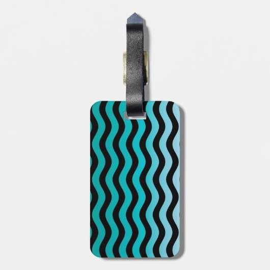 Wavy Turquoise Stripes Pattern Bagagelabel (Achterkant verticaal)