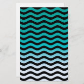 Wavy Turquoise Stripes Pattern Briefpapier (Voorkant / Achterkant)