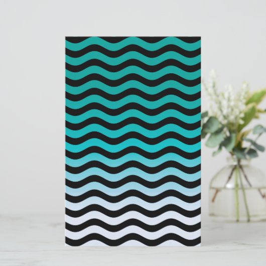 Wavy Turquoise Stripes Pattern Briefpapier (Staand voorkant)