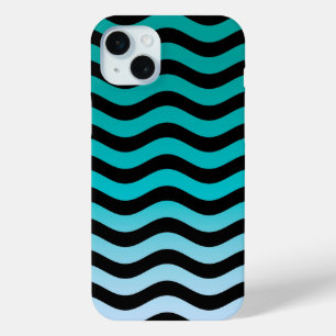 Wavy Turquoise Stripes Pattern iPhone 15 Mini Hoesje