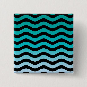 Wavy Turquoise Stripes Pattern Vierkante Button 5,1 Cm