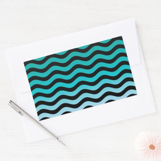 Wavy Turquoise Stripes Rechthoekige Sticker (Envelop)