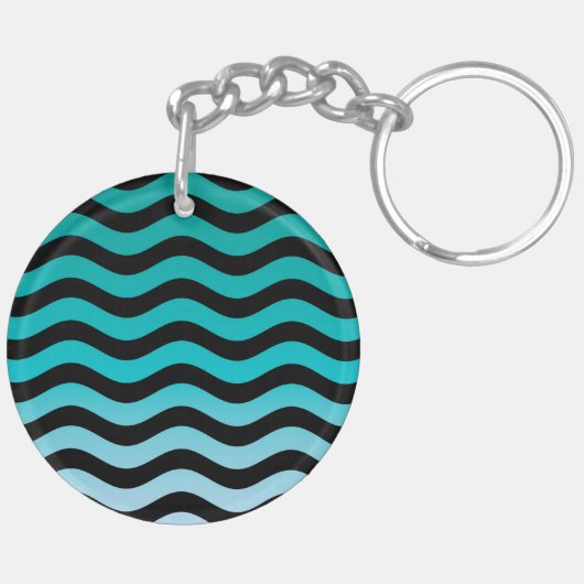 Wavy Turquoise Stripes Sleutelhanger (Achterkant Rechts)