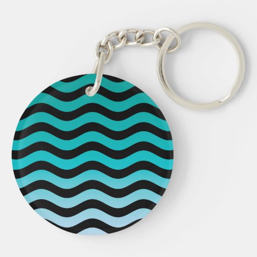 Wavy Turquoise Stripes Sleutelhanger (Achterkant)