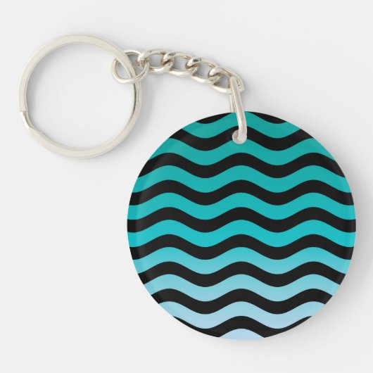 Wavy Turquoise Stripes Sleutelhanger (Voorkant)