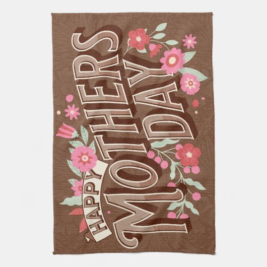  Wavy Typography Moederdag Gift Brown Theedoek (Verticaal)