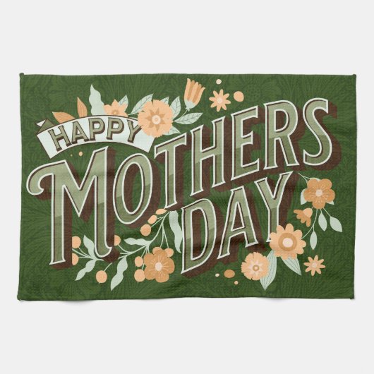  Wavy Typography Moederdag Gift Green Theedoek (Horizontaal)