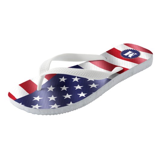 Wavy US Flag Red White en Blue Teenslippers (Schuin)