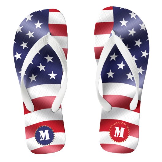 Wavy US Flag Red White en Blue Teenslippers (Voetbed)