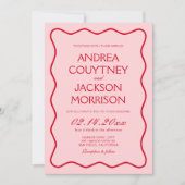 Wavy Valentijn rood en roze bruiloft Kaart (Voorkant)