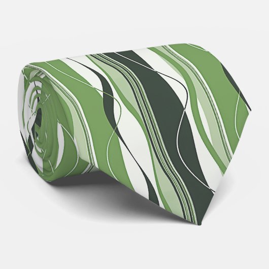 Wavy Vertical Stripes Green & White Stropdas (Opgerold)