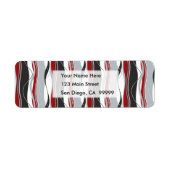 Wavy Vertical Stripes Red Black White en Grey Etiket (Voorkant)