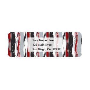 Wavy Vertical Stripes Red Black White en Grey Etiket