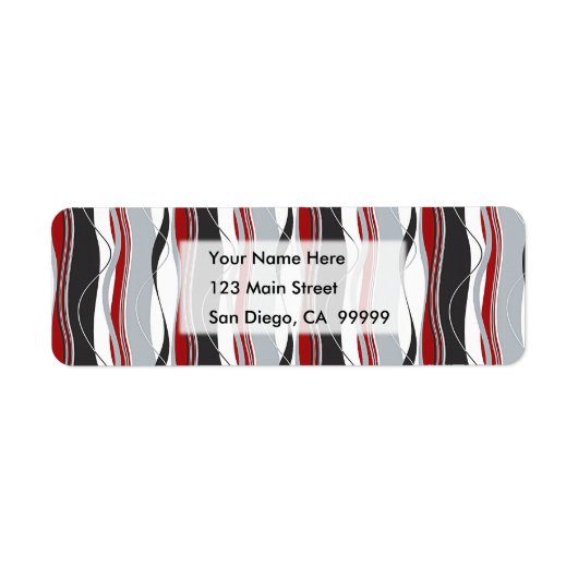 Wavy Vertical Stripes Red Black White en Grey Etiket (Voorkant)