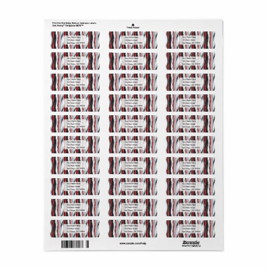 Wavy Vertical Stripes Red Black White en Grey Etiket (Full Sheet)