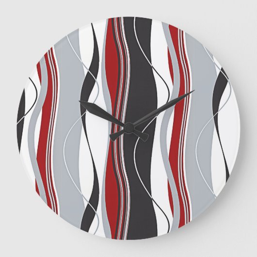 Wavy Vertical Stripes Red Black White en Grey Grote Klok (Voorkant)