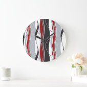 Wavy Vertical Stripes Red Black White en Grey Grote Klok (Huis)