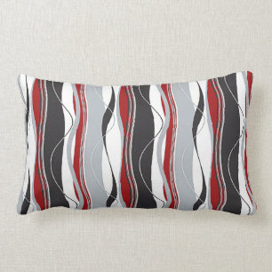 Wavy Vertical Stripes Red Black White en Grey Kussen