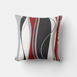 Wavy Vertical Stripes Red Black White en Grey Kussen
