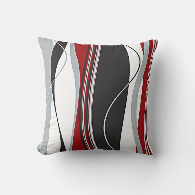 Wavy Vertical Stripes Red Black White en Grey Kussen (Voorkant)