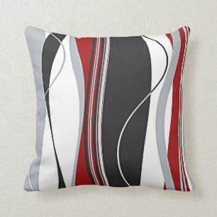 Wavy Vertical Stripes Red Black White en Grey Kussen
