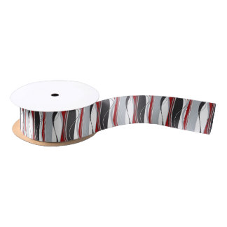 Wavy Vertical Stripes Red Black White en Grey Satijnen Lint