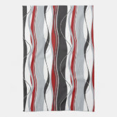 Wavy Vertical Stripes Red Black White en Grey Theedoek (Verticaal)