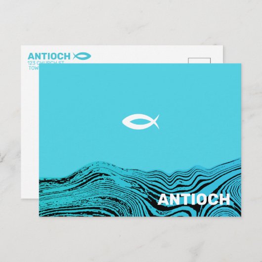 Wavy Waters Jesus Fish Briefkaart (Voorkant / Achterkant)