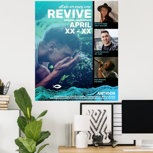 Wavy Waters Jesus Fish Poster (Thuiskantoor)