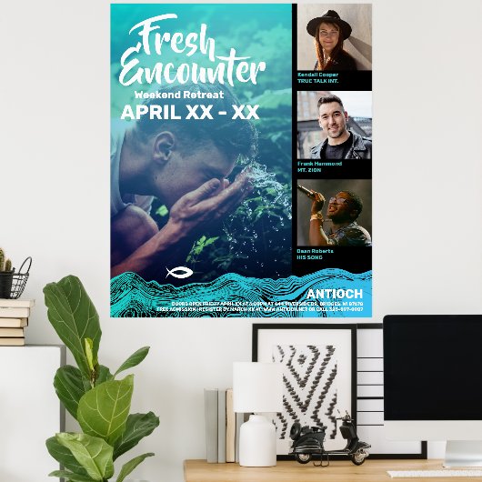 Wavy Waters Jesus Fish Poster (Thuiskantoor)