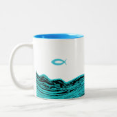 Wavy Waters Jesus Fish Tweekleurige Koffiemok (Links)