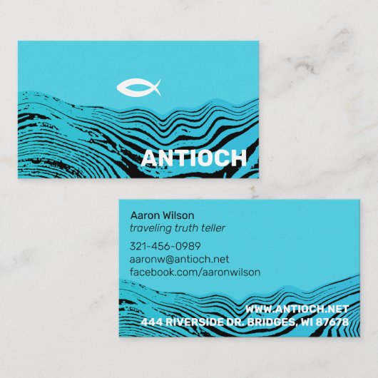 Wavy Waters Jesus Fish Visitekaartje (Voorkant / Achterkant)