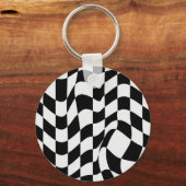 Wavy White boven zwart modern patroon Sleutelhanger (Voorkant)