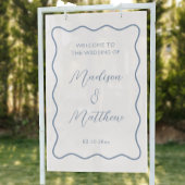 Wavy White en Dusty Blue Wedding Welkom Acryl Bord