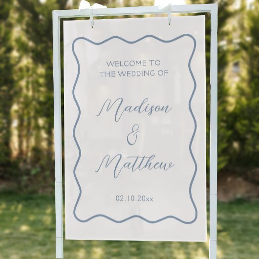 Wavy White en Dusty Blue Wedding Welkom Acryl Bord