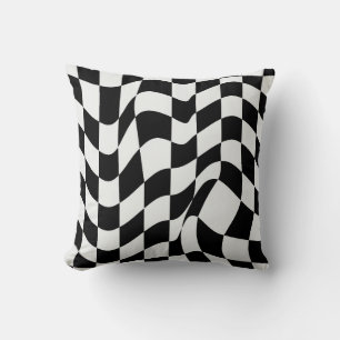 Wavy White over zwart modern patroon gooien kussen
