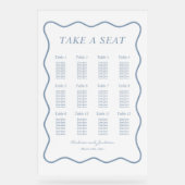 Wavy Wit en Blauw Acryl Trouwstoel Grafiek Bord (Voorkant)