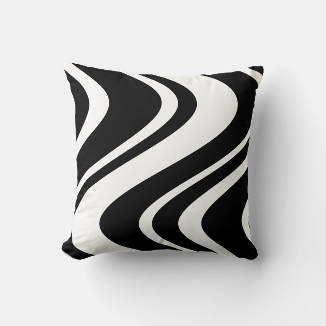 Wavy Zebra Stripe Pillow - zwart-wit Kussen (Voorkant)