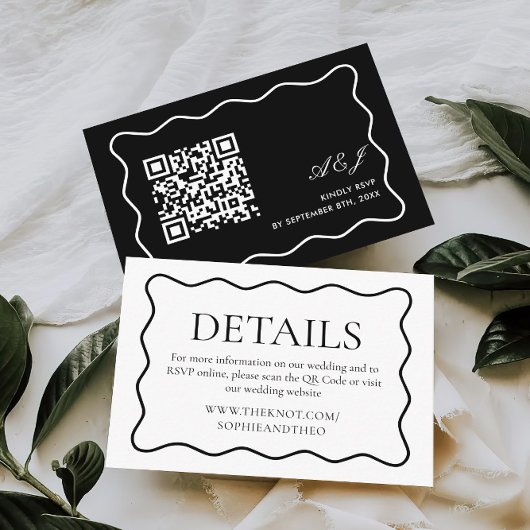 Wavy Zwart en Wit Oud Geld Trouwdetails Informatiekaartje