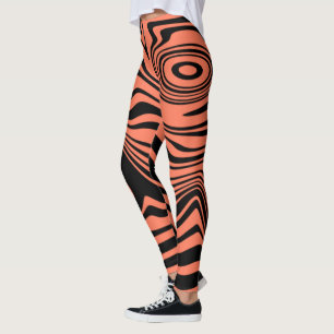 Wavy Zwart Sinaasappel Gestreepte Leggings Aangepa
