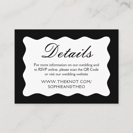 Wavy Zwart-wit Wedding Details Qr Code Informatiekaartje (Voorkant)