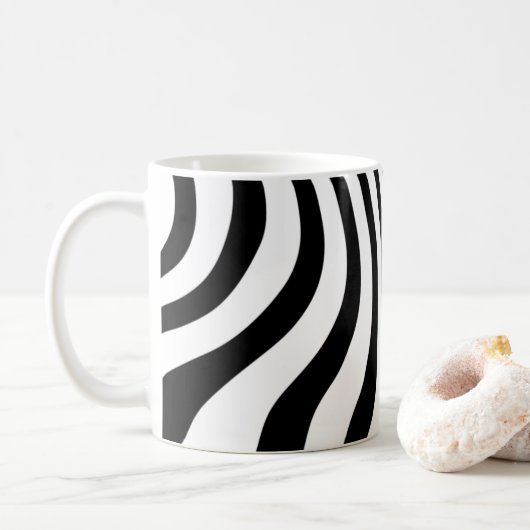 Wavy zwart-witte strepen patroon cafe mok (Met donut)