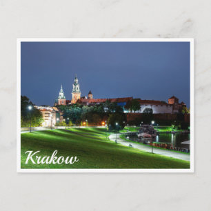 Wawel kasteel 's nachts in Krakau, Polen Briefkaart