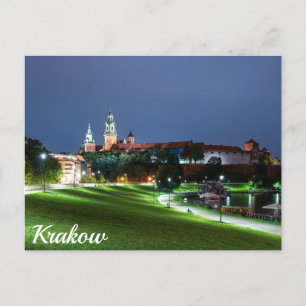Wawel kasteel 's nachts in Krakau, Polen Briefkaart