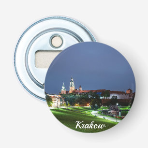 Wawel kasteel 's nachts in Krakau, Polen Button Flesopener