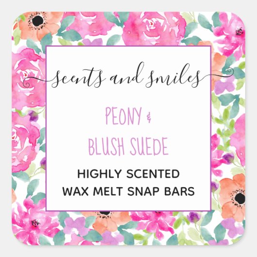 Wax Melt Snap Bar  Waterverf Bloemen Vierkante Sticker (Voorkant)