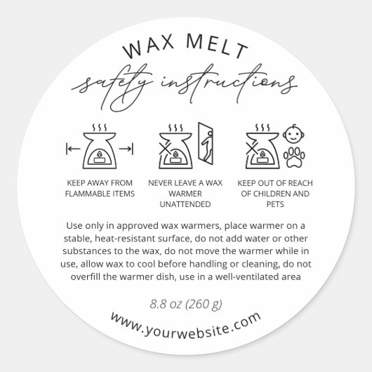 Wax Melt Waarschuwing Label Wax Warmer Zorg Instru (Voorkant)