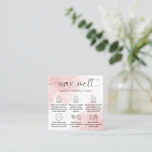 Wax Melts Care Elegant Roze Waterverf Dank u Vierkante Visitekaartje (Staand voorkant)