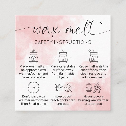 Wax Melts Care Elegant Roze Waterverf Dank u Vierkante Visitekaartje (Voorkant)