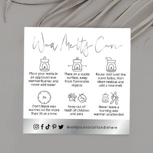 Wax Melts Safety Guide White en Silver Logo Kaart Vierkante Visitekaartje